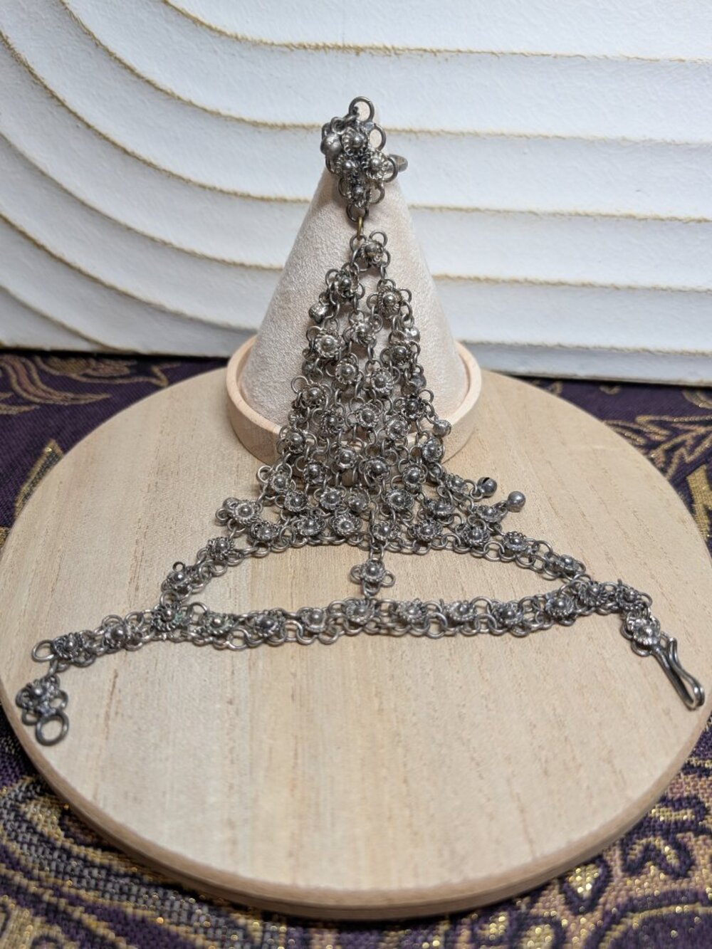 Boho Silver Tone Hand Chain Ring Bracelet & Bell Anklet Set Tribal Belly Dance - Picture 4 of 7